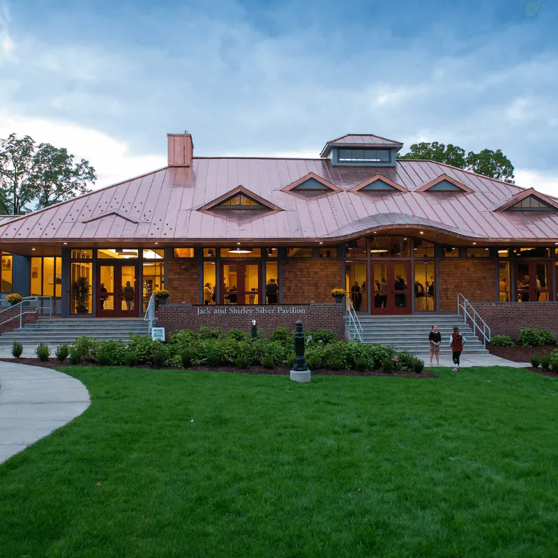 Alumni Pavilion at dusk