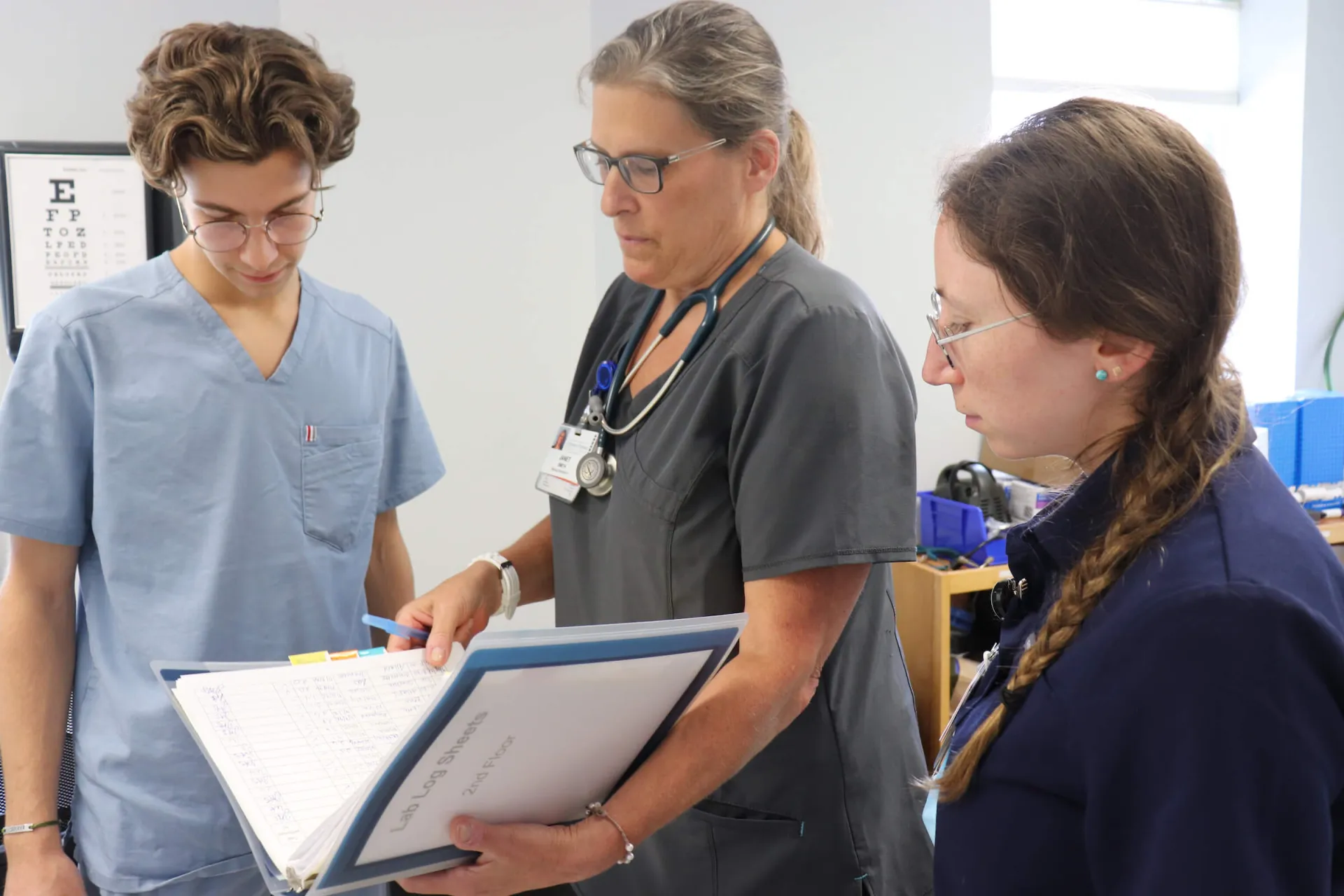 nurses looking at binder