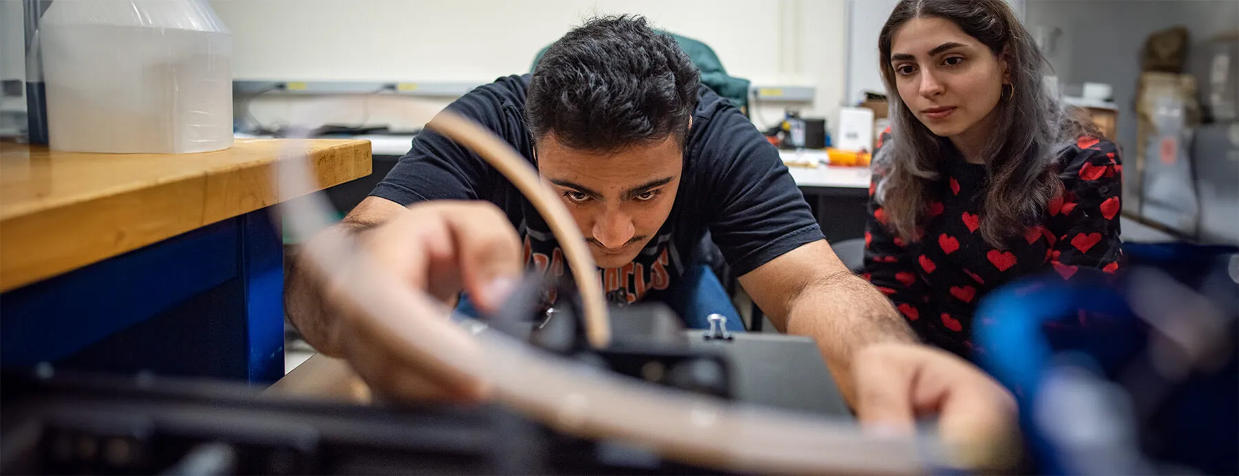 Grad Students working in an electrical engineering lab