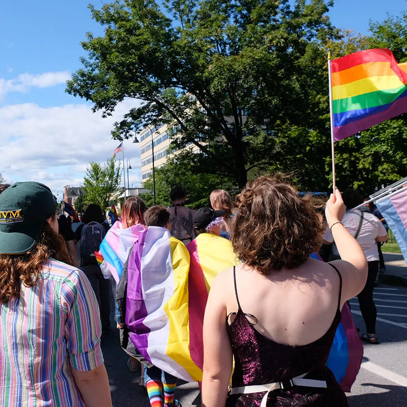 Group of people attending pride parade