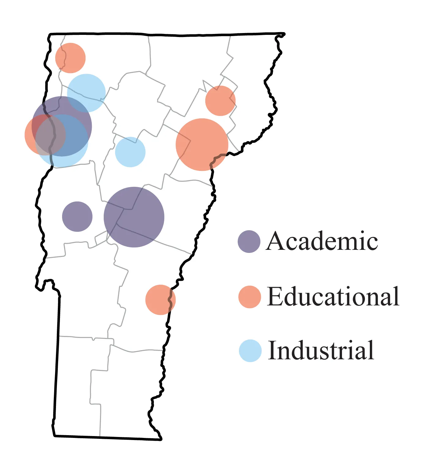 a map showing where all VT Space Grant affiliates are located throughout Vermont