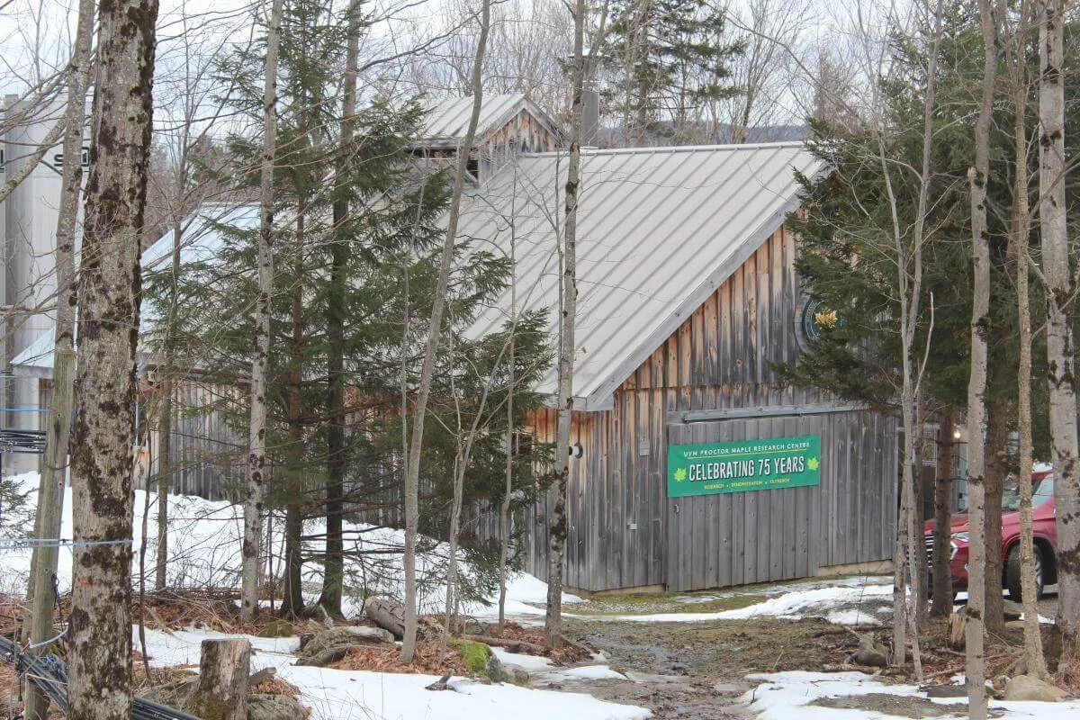 Exterior photo of the Proctor Maple Research Center in Winter