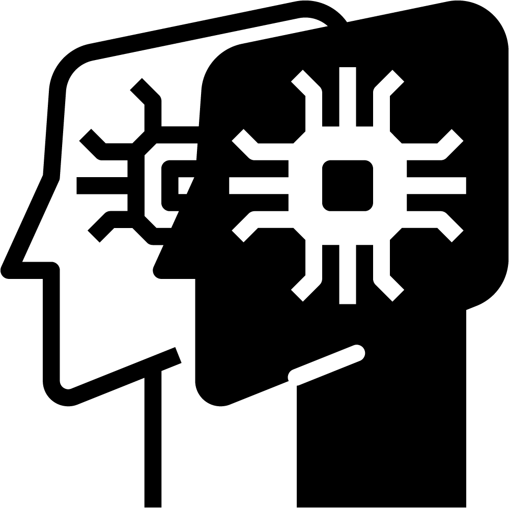black and white silhouette heads with representation of data in them