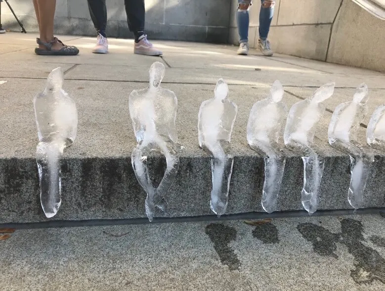 Ice sculpture posed on stairs