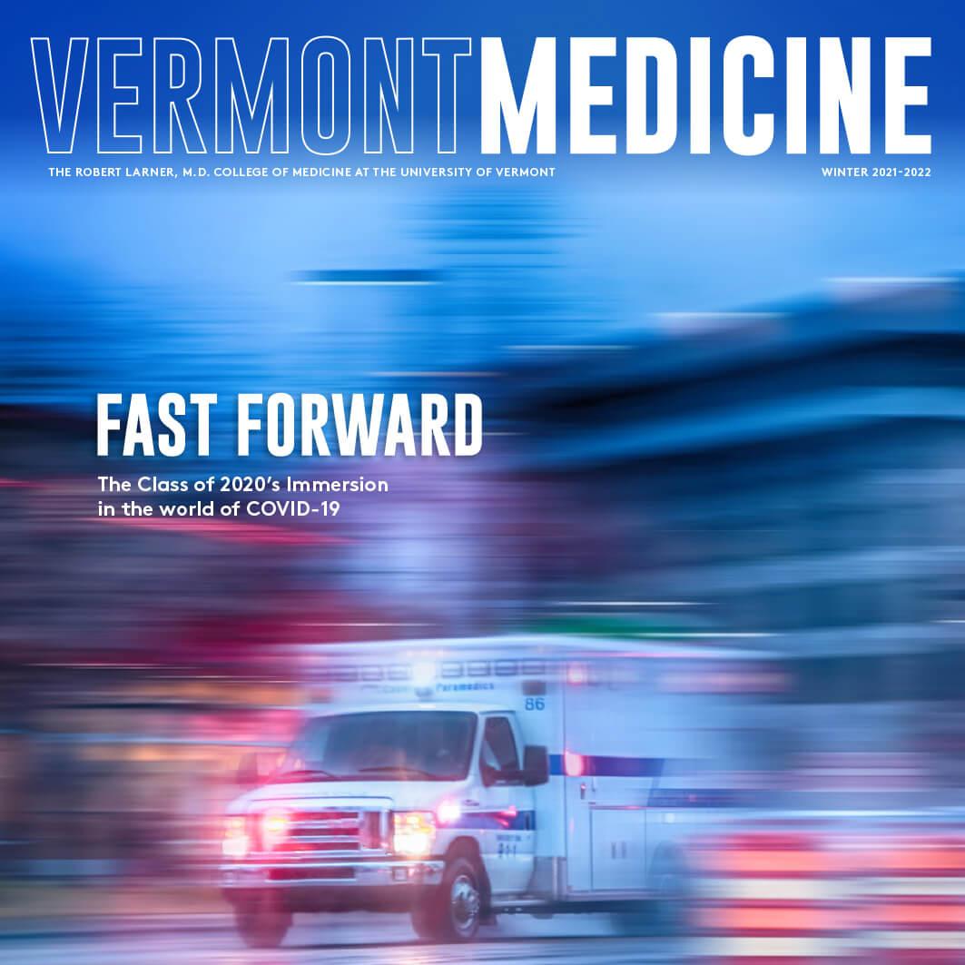 cover of magazine with ambulance speeding along a street