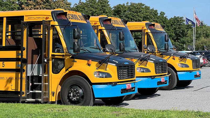 Group of new electric school buses