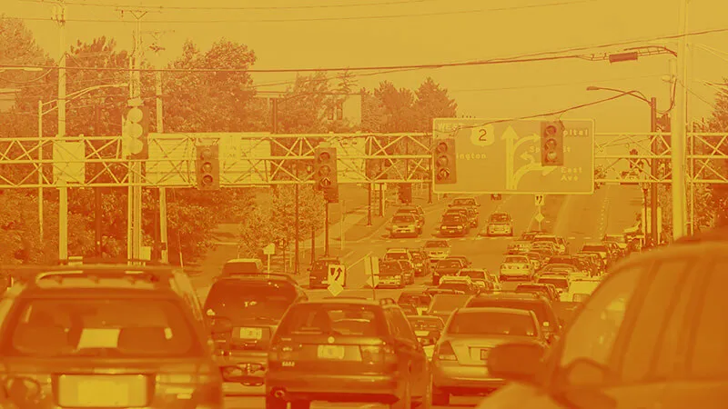 Color-manipulated photo of Burlington traffic
