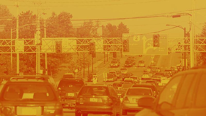 Color-manipulated photo of Burlington traffic