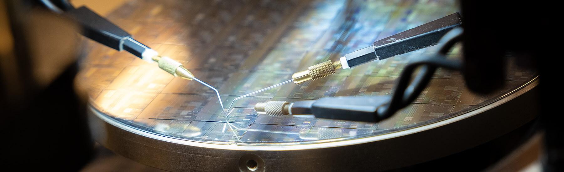 Close-up image of a semiconductor device characterization equipment