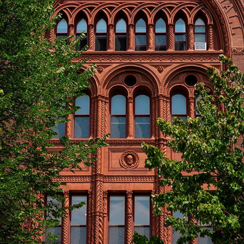 architectural details of the brick facade of williams hall