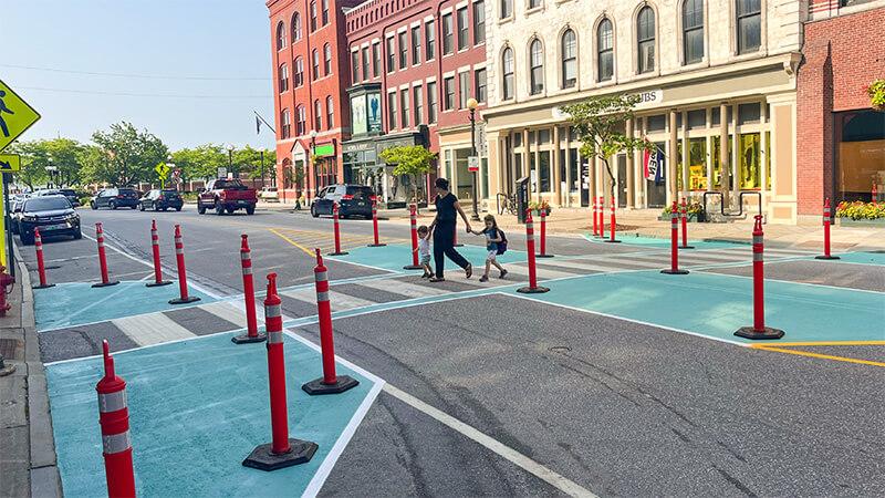 Speed countermeasures installed at a crosswalk