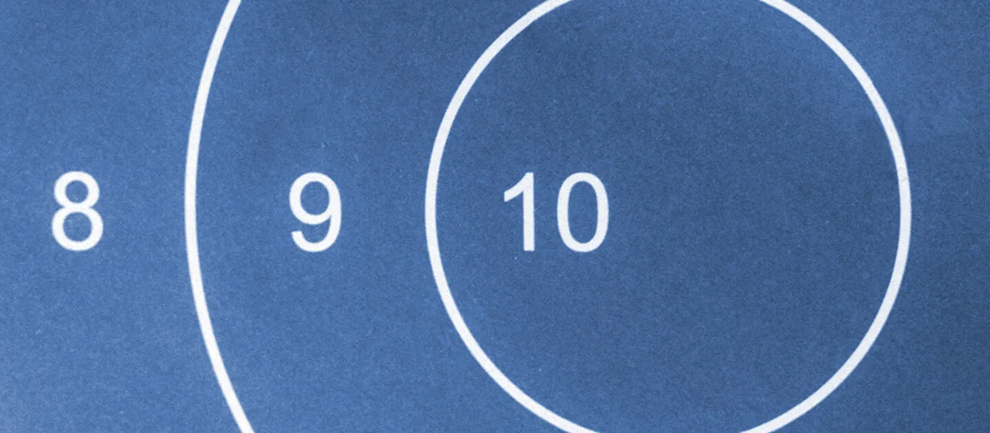 close-up of a target, featuring 8, 9, and 10