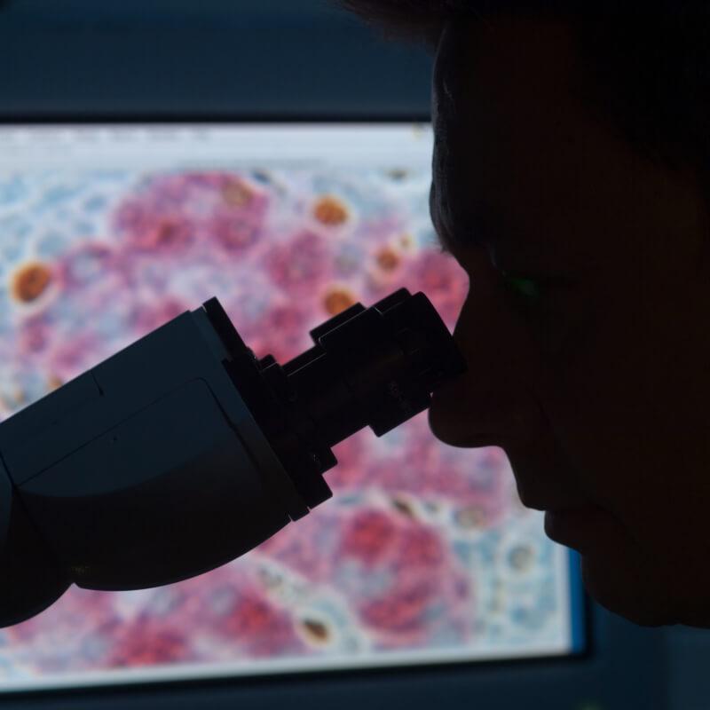 silhouette of person using a microscope