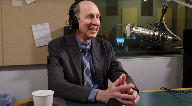 a man being interviewed at a radio station