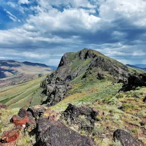 A mountainous ridge in the high desert, covered in sagebrush