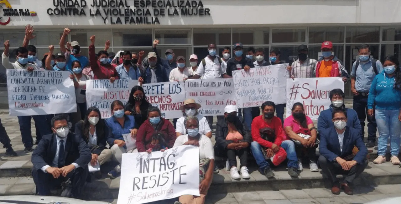 Ecuadorian Activists outside the court on the day of the trial