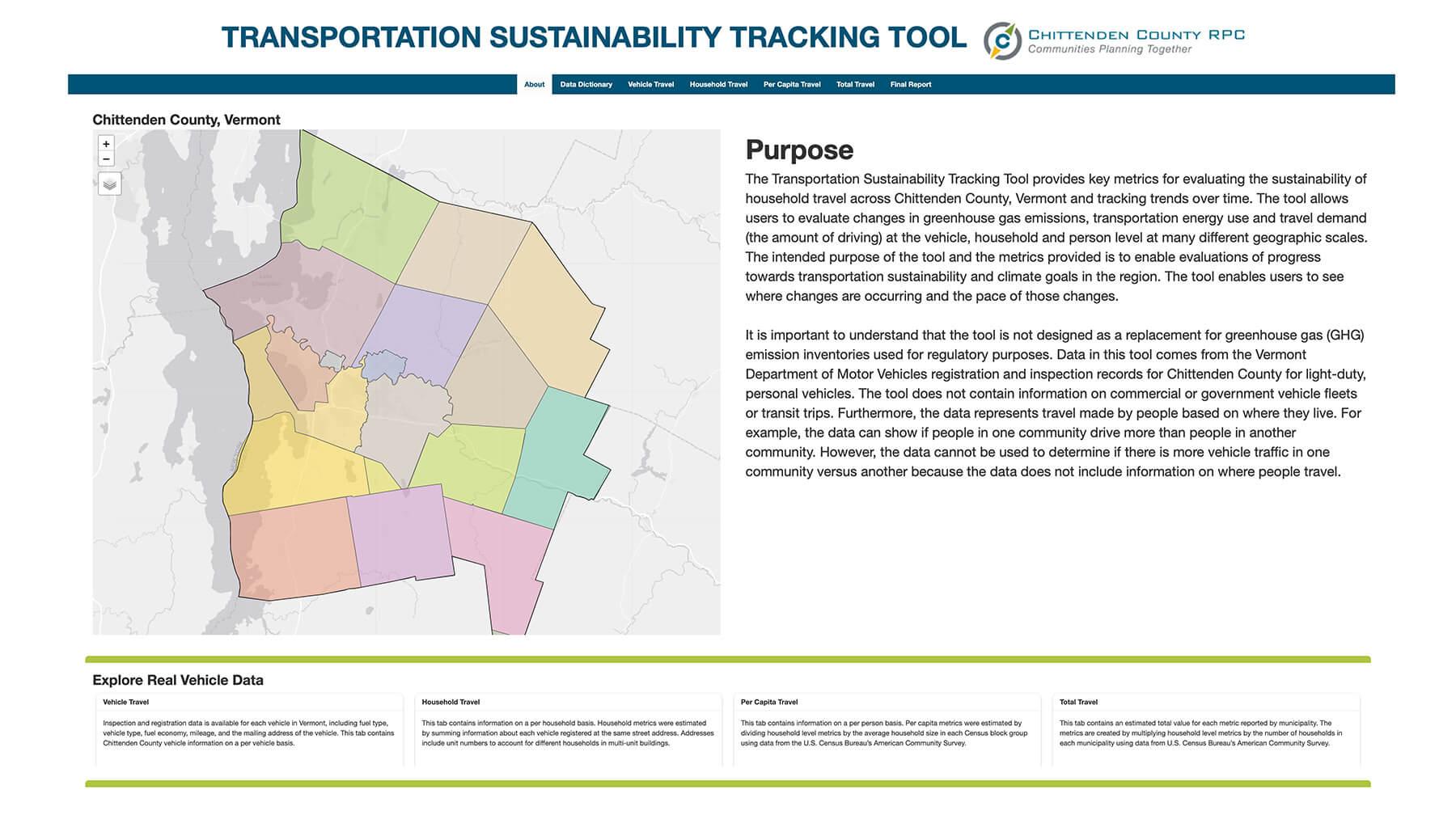 Screenshot of the Transportation Sustainability Tracking Tool