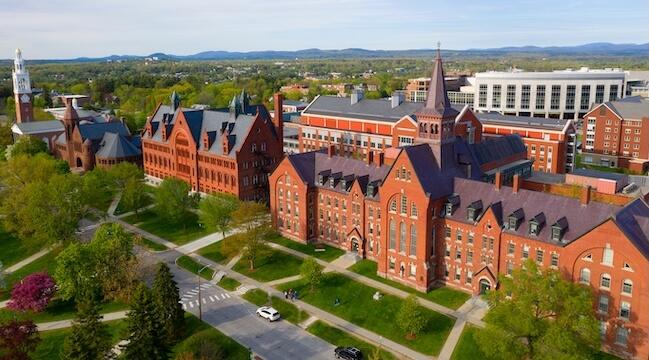 aerial view of UVM College Row buildings