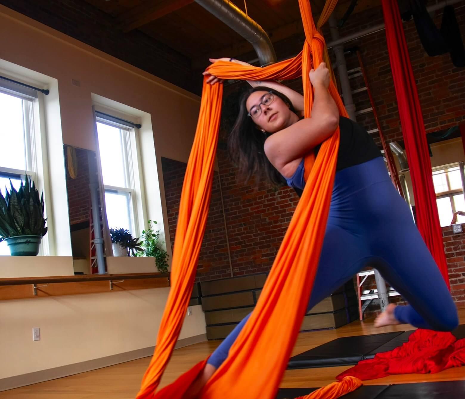 Isabel Wolhandler practicing Aerial dance.