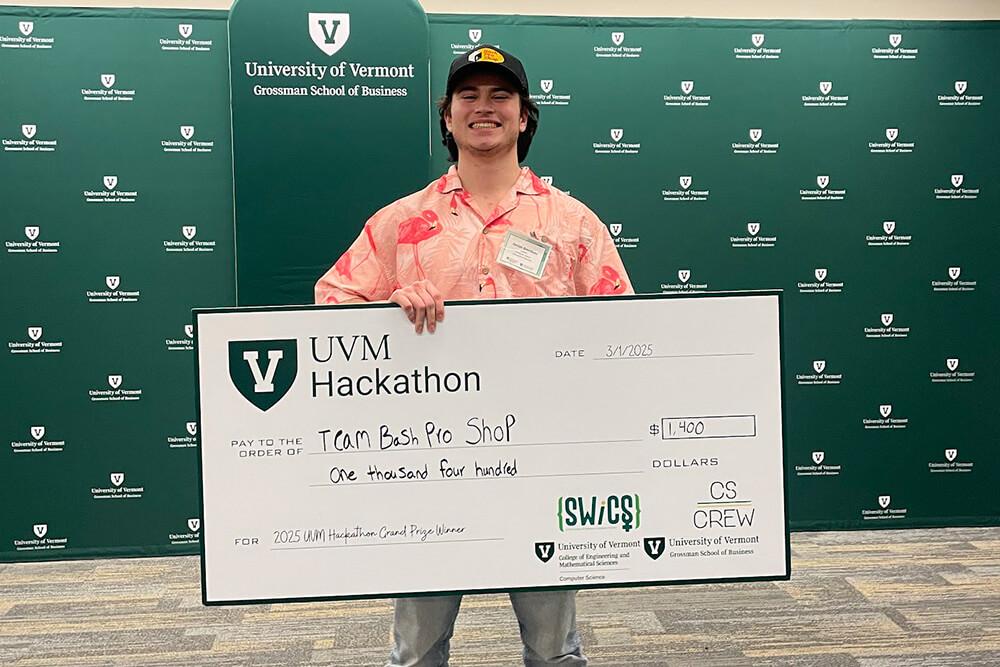 Jordan Bourdeau and his team placed first in the 2025 UVM Hackathon