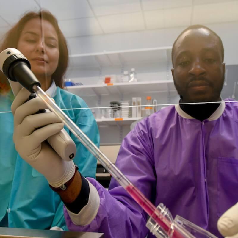 Man with pipette woman observing