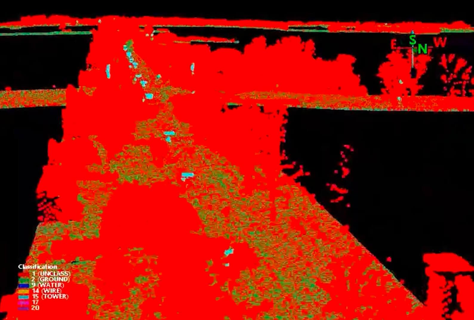 LiDAR map of trees and power lines