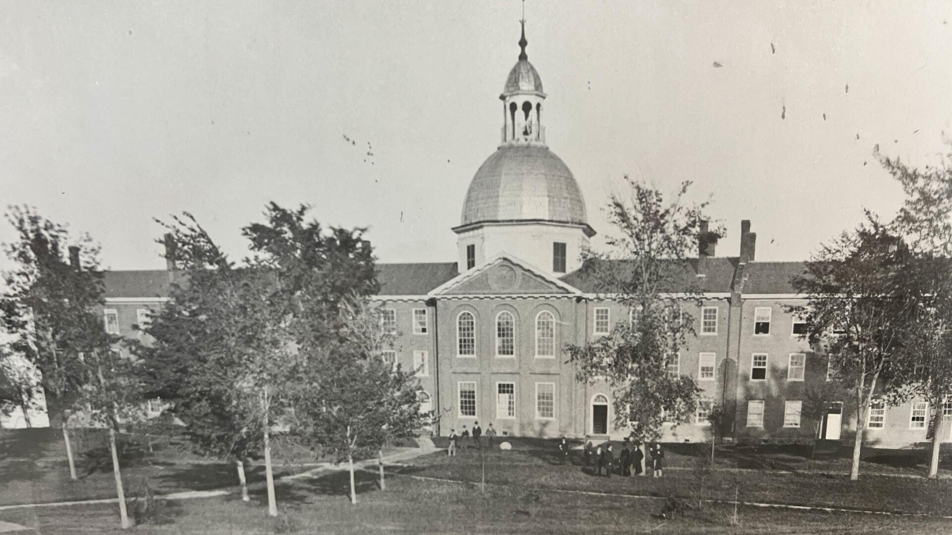 black and white photo of old mill building