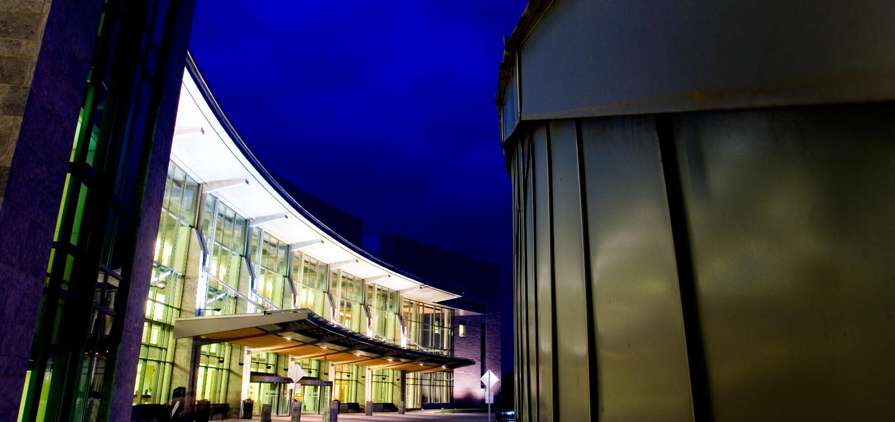 nighttime view of front of medical building