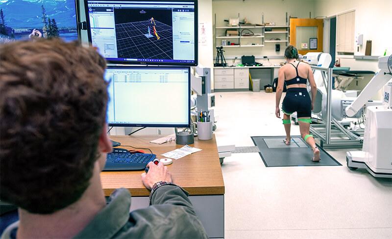 ME students conduct biomechanics research in Professor Nic Fiorentino's MIOB Lab.