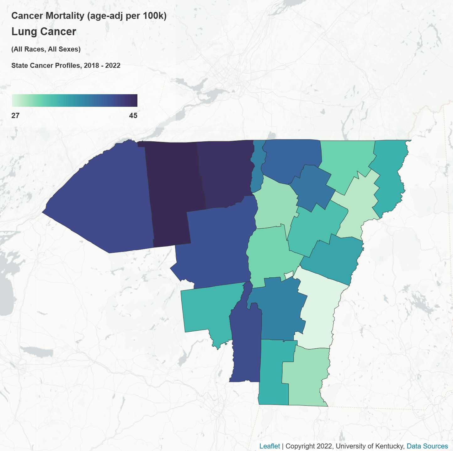 Lung cancer mortality map
