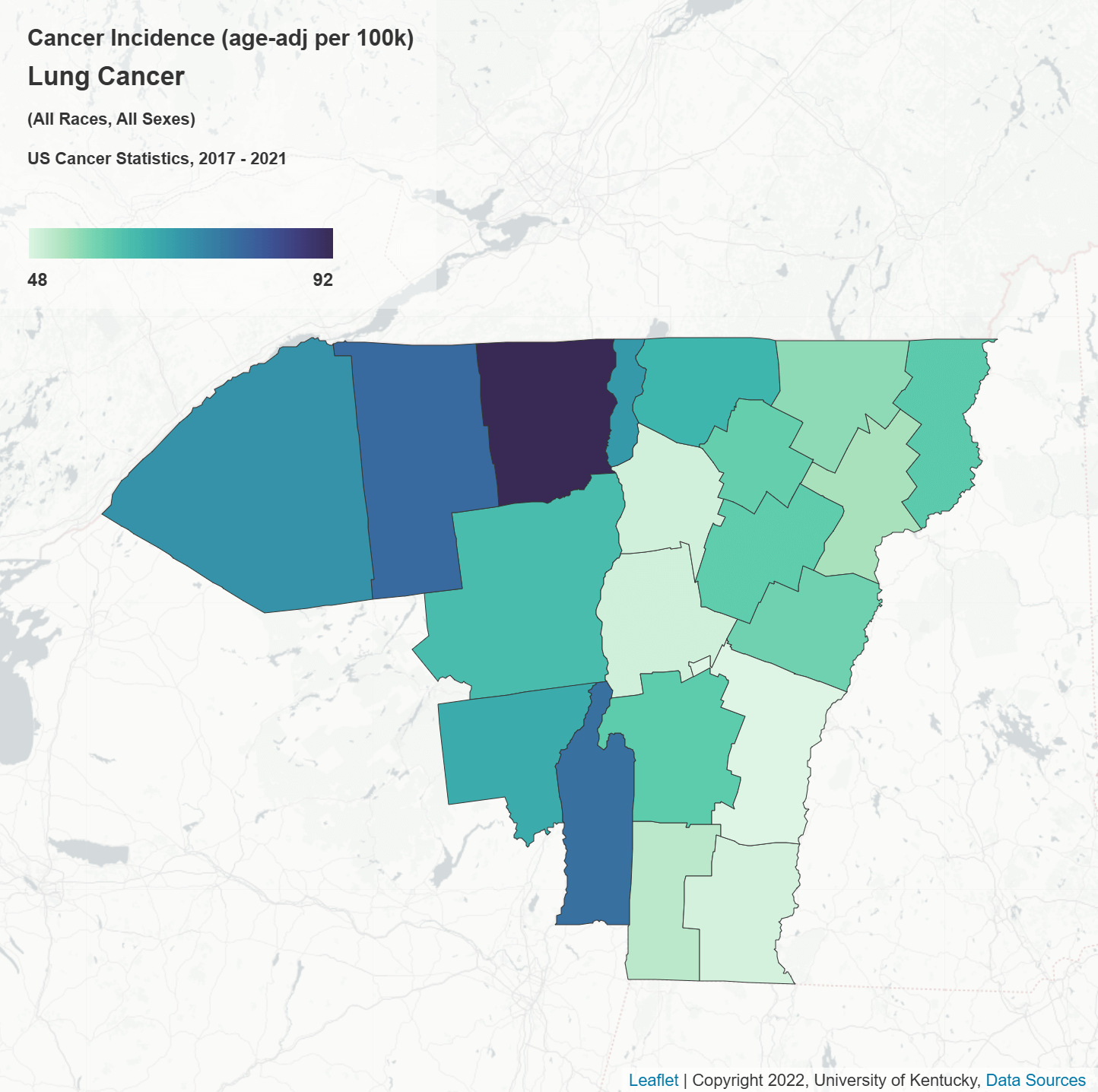 Lung cancer incidence map