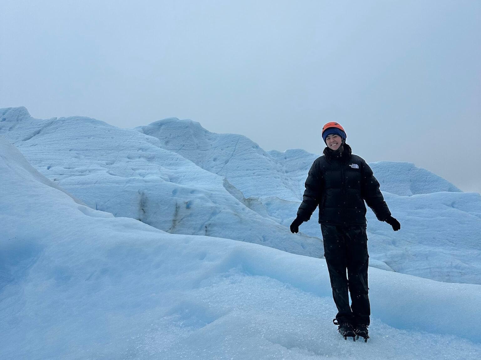 Dexter standing on an iceberg.