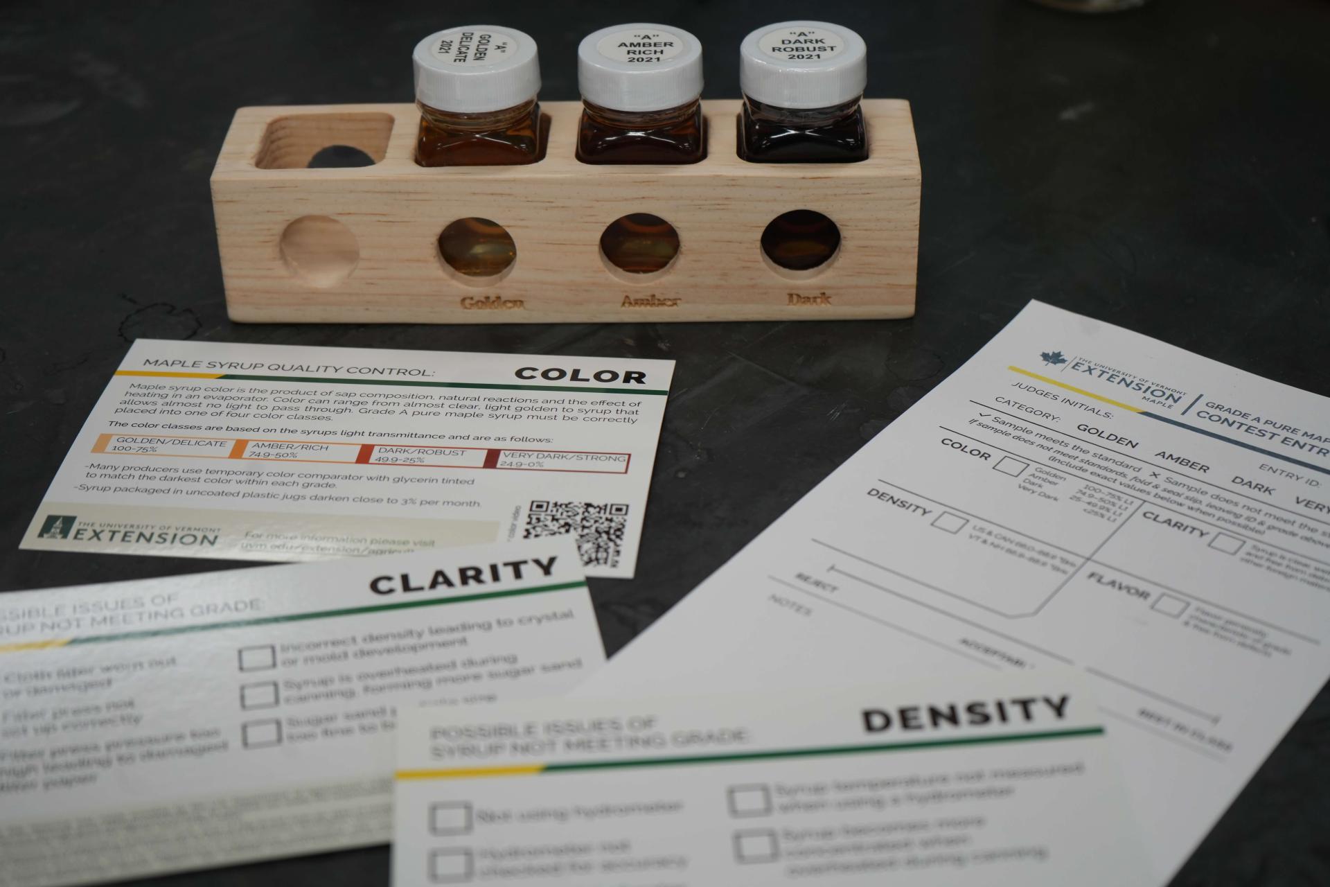 Materials for grading maple syrup quality