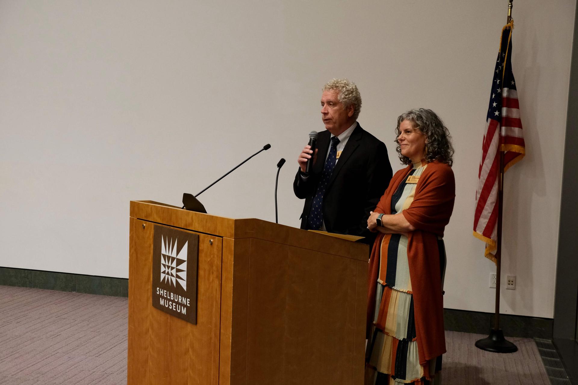 Jon Porter, MD, and Feldman-Hunt addressing members of the Osher Collaborative during the 2024 annual meeting.