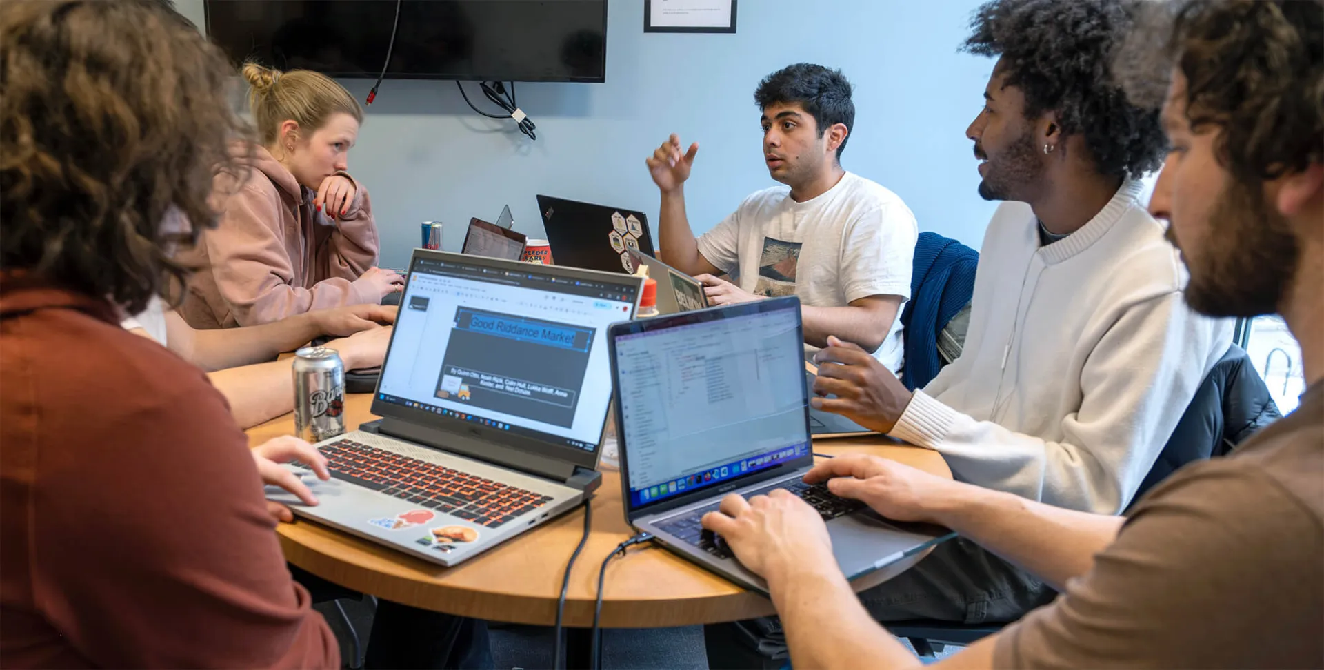 A team of Computer Science students collaborate during the annual CS Hackathon