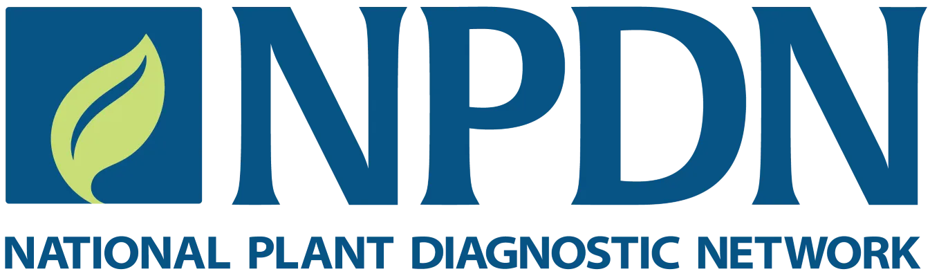 National Plant Diagnostic Network acronym with green leaf in blue square