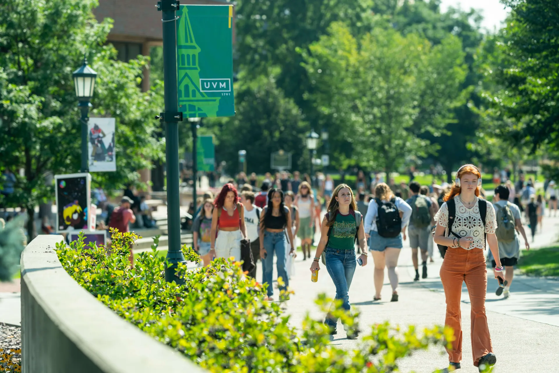 Students walking across campus