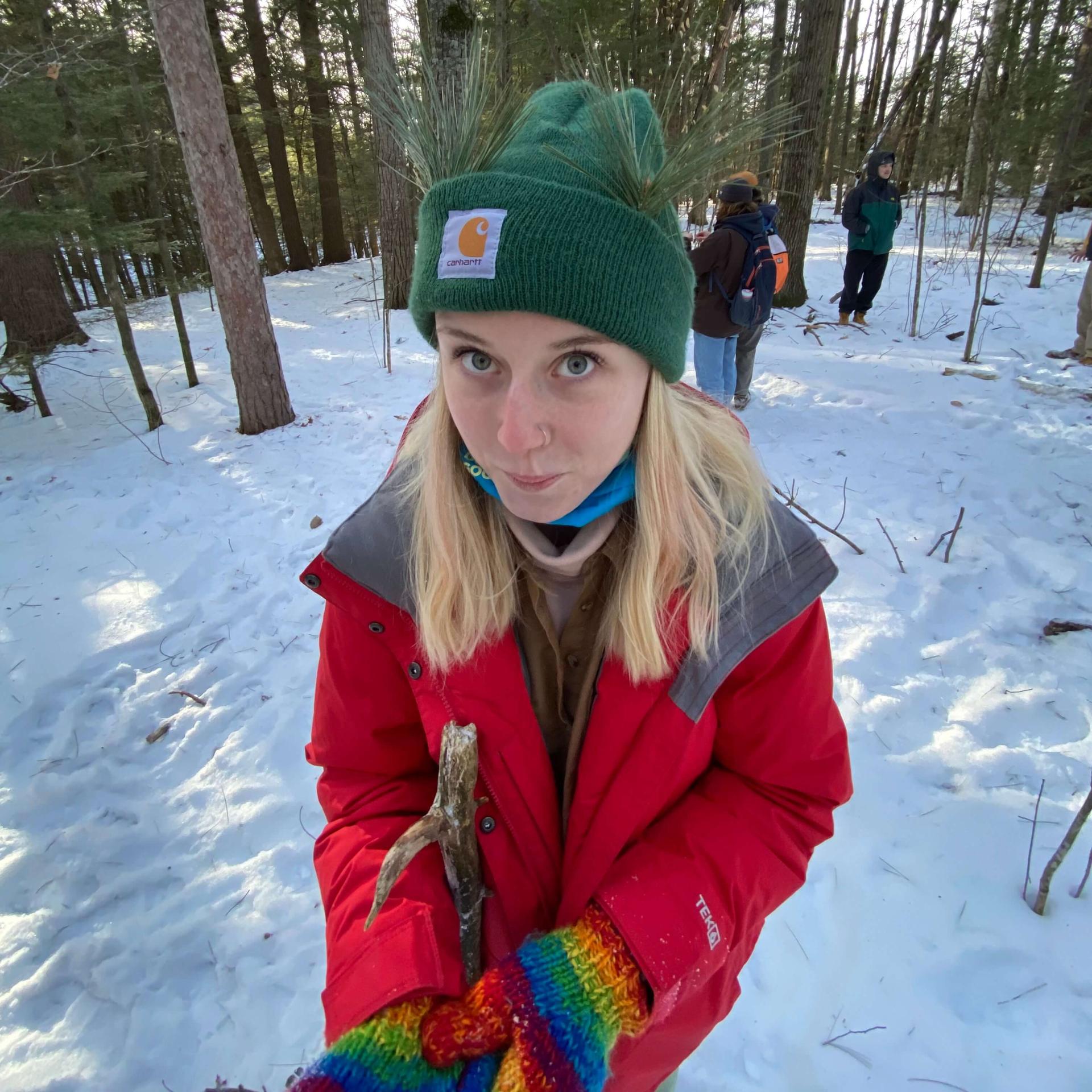 Cat Mawn in the snowy woods.