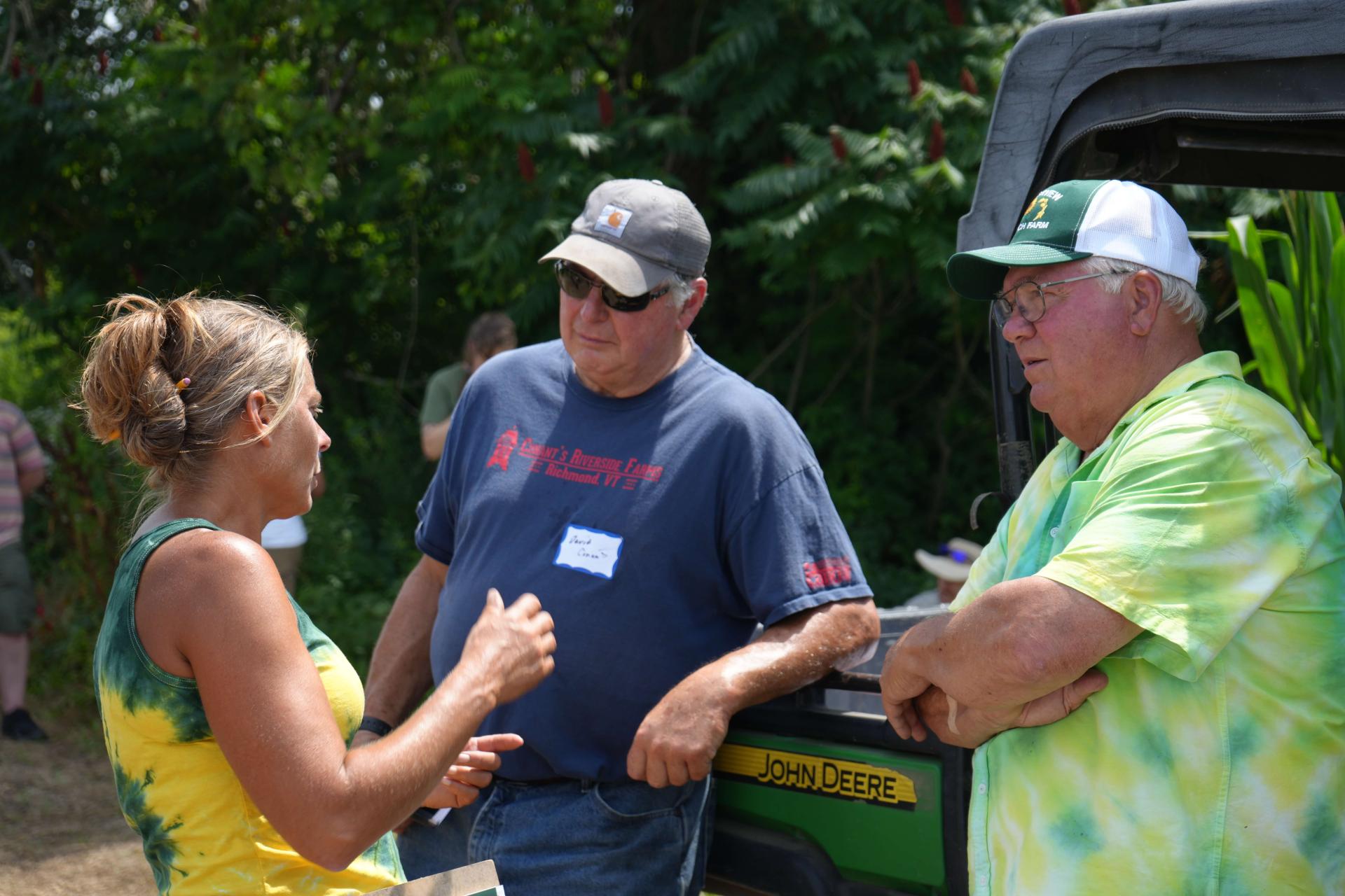 A group discussing crop research at Borderview Farm