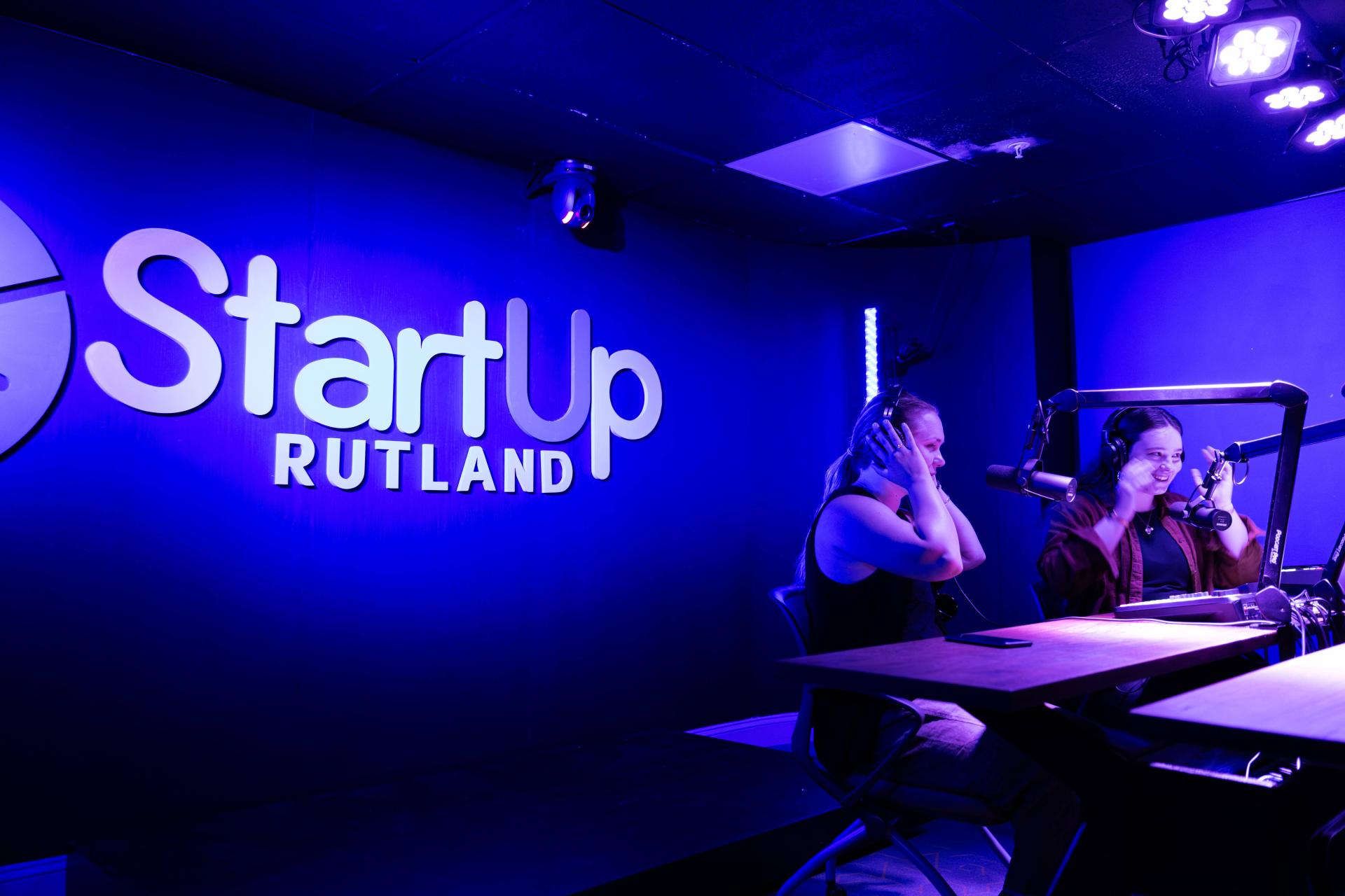 Recording a podcast in the studio at The Hub Coworks in Rutland