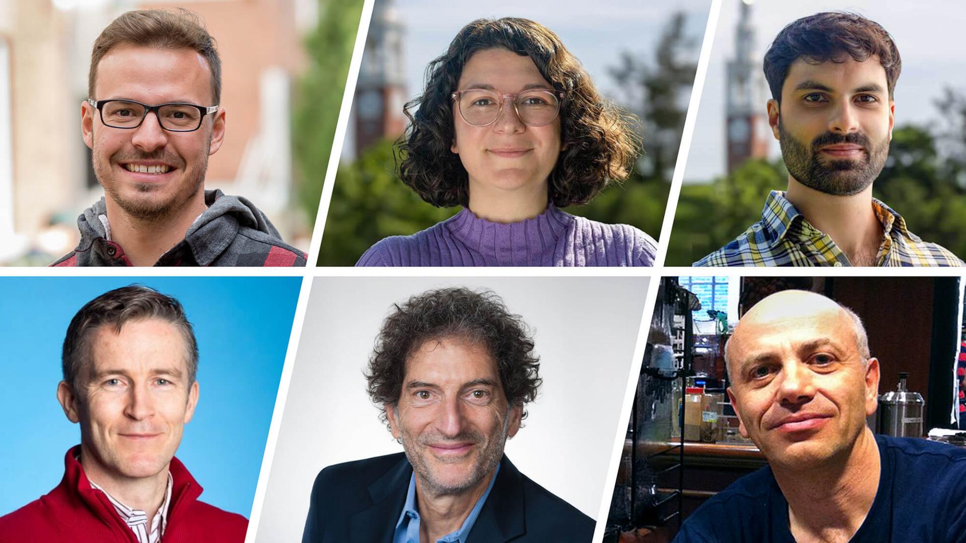 Pictured (left to right, top to bottom) Laurent Hébert-Dufresne, PhD; Juniper Lovato, PhD; Giulio Burgio, PhD; James P. Gleeson, PhD; Sidney Redner, PhD; and Paul Krapivsky, PhD