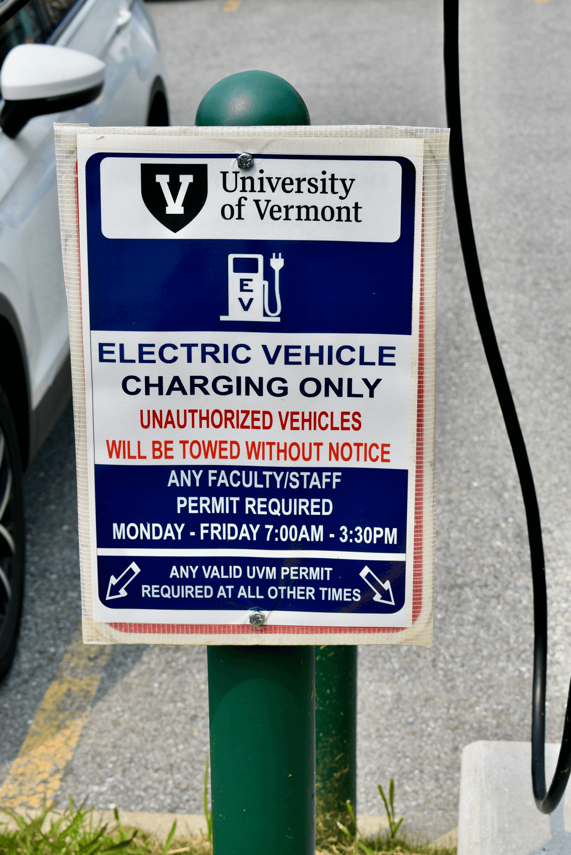 Parking sign for the Wheeler EV lot