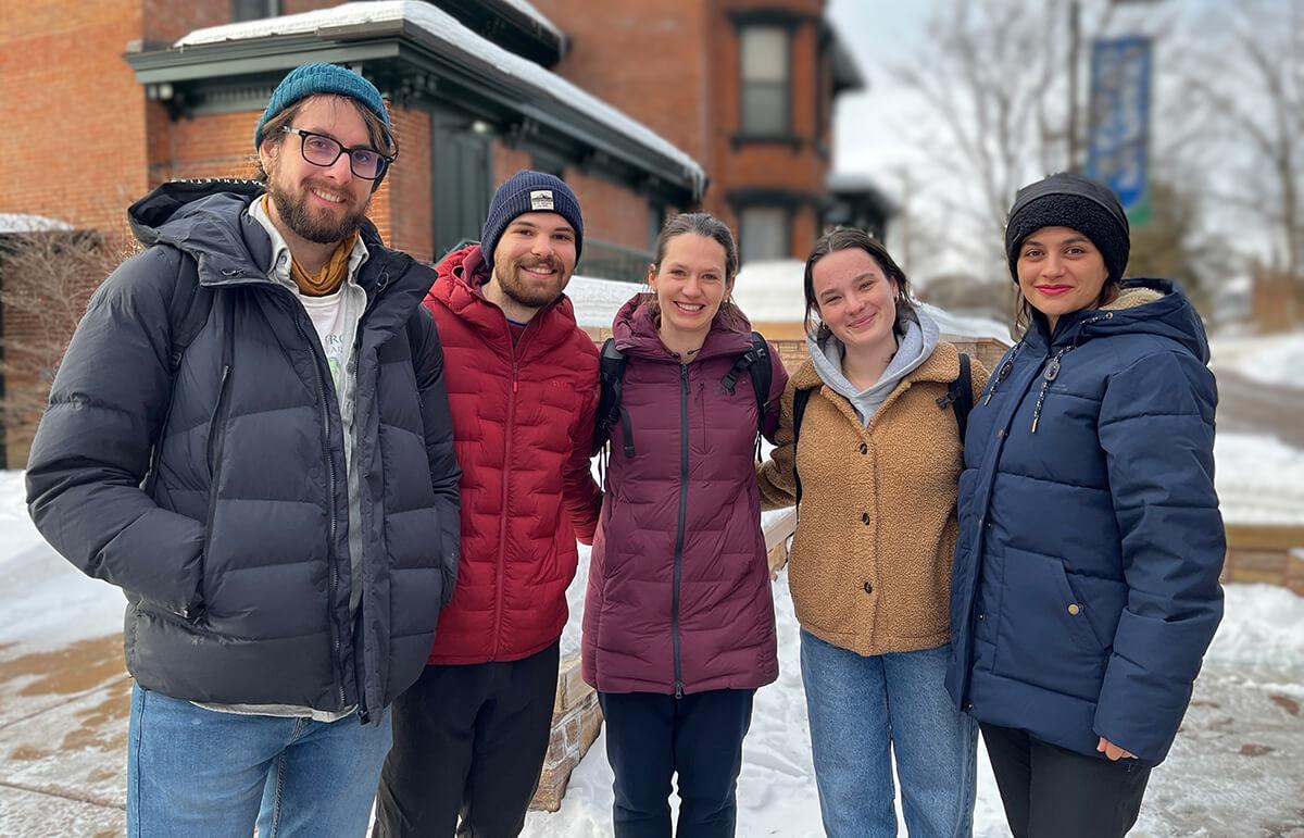 Group photo on a cold day on campus