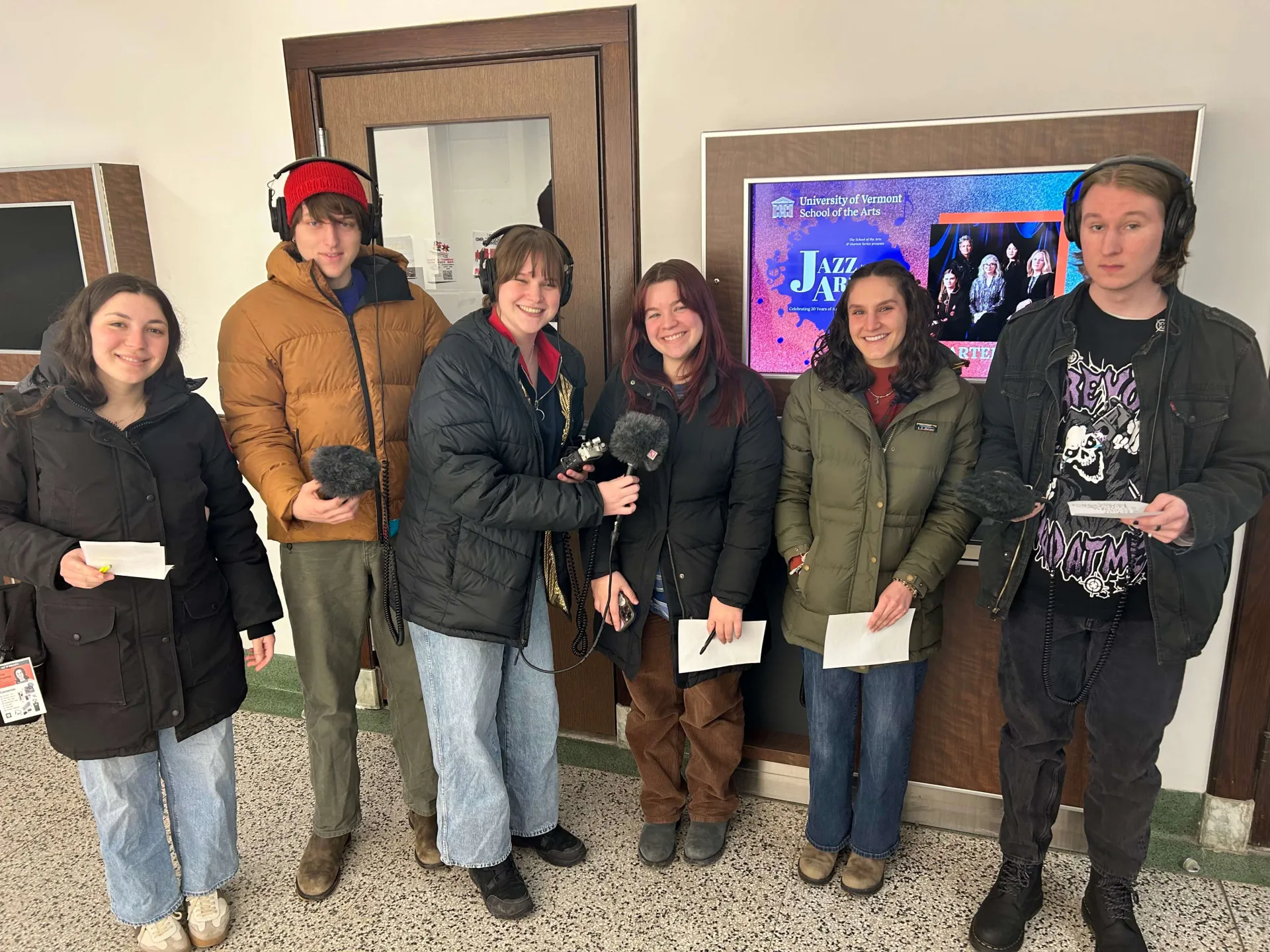 UVM students pose for a photo while covering the 2024 election.