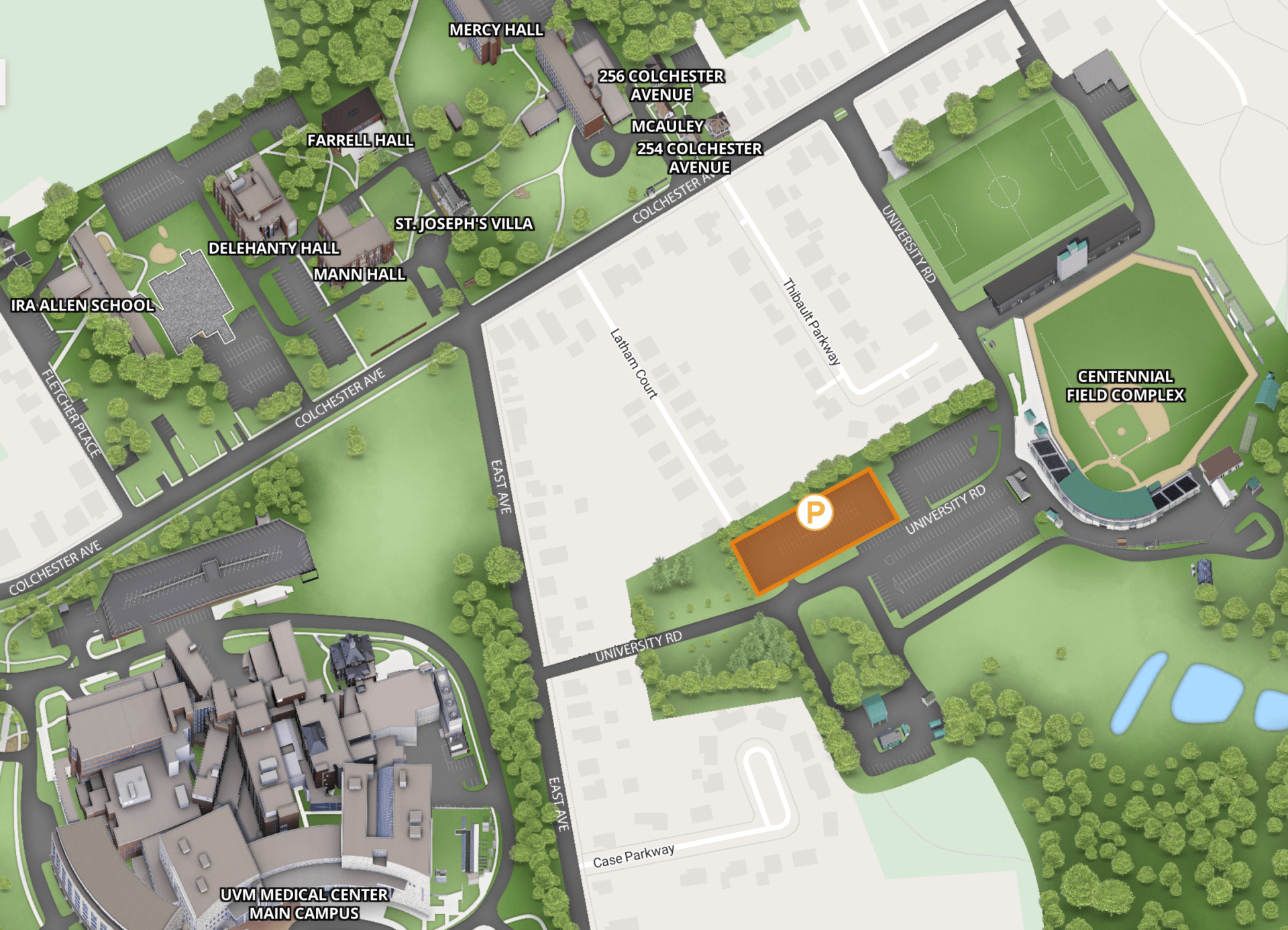 A map diagram showing the location of the Centennial West parking lot