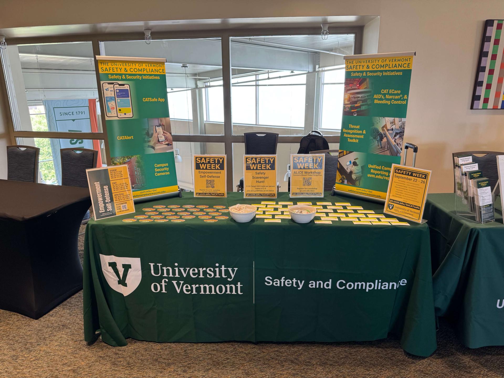 Safety Training Table with posters and stickers