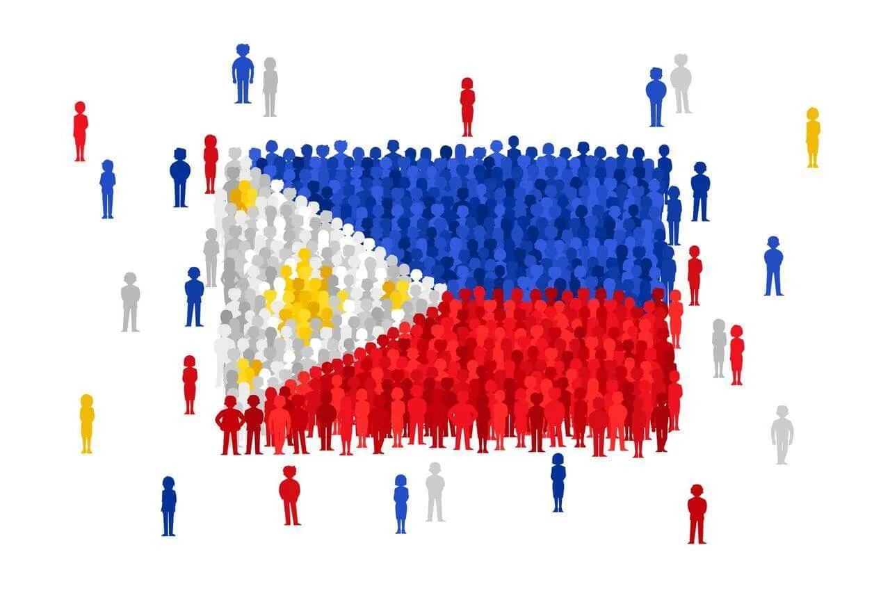 Flag of the Philippines formed by cartoon people