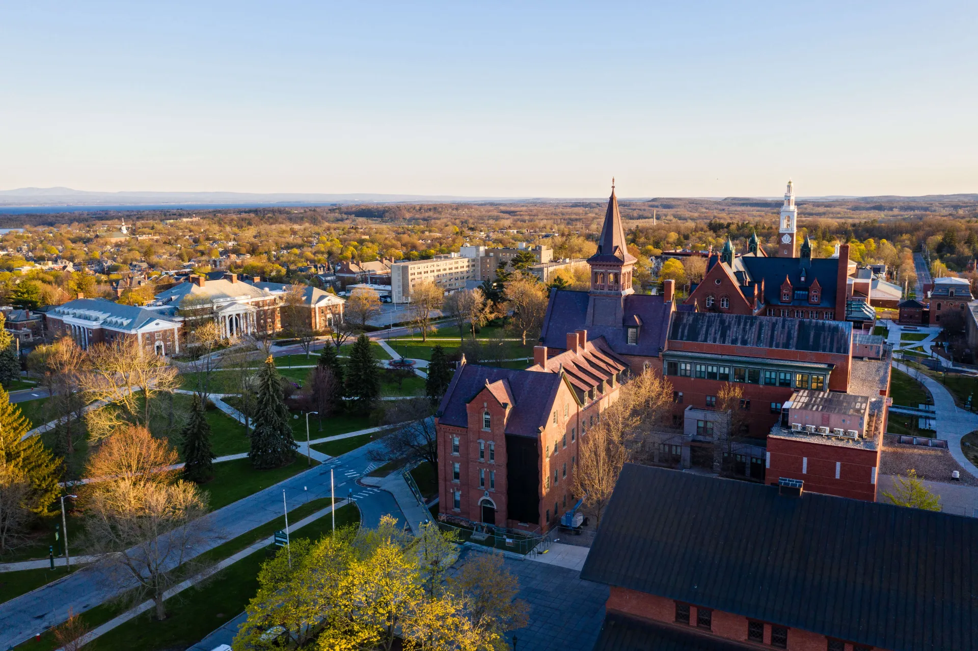 Aerial view of UVM campus in the fall
