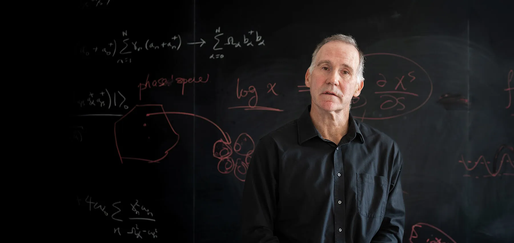 a professor stands in front of equations on a chalkboard