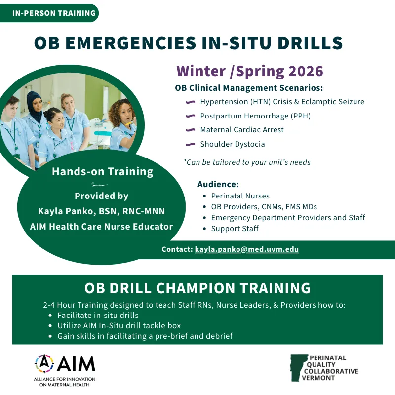 flyer with a picture of men and women hospital staff learning from a lead hospital staff member